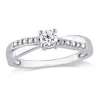 Julianna B Sterling Silver Created White Sapphire & Diamond Ring