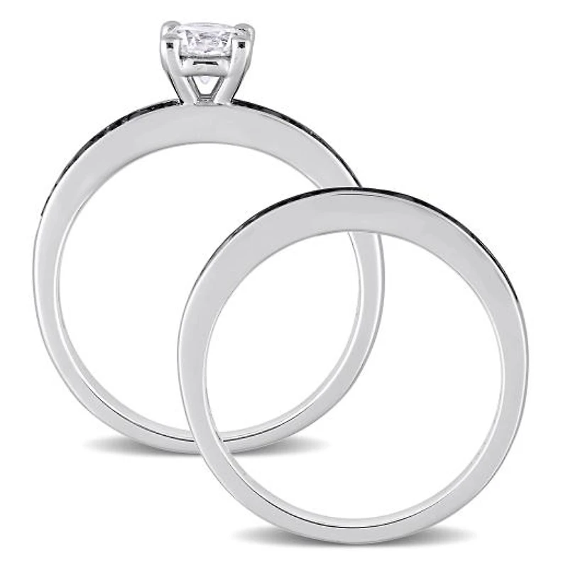 Julianna B Sterling Silver Created White Sapphire & Black Diamond Bridal Set