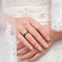 Julianna B Sterling Silver Created White Sapphire & Black Diamond Bridal Set