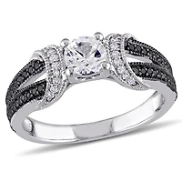Julianna B Sterling Silver Created White Sapphire, Black & Diamond Ring