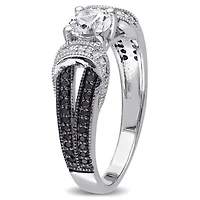 Julianna B Sterling Silver Created White Sapphire, Black & Diamond Ring