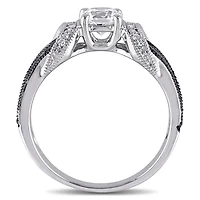 Julianna B Sterling Silver Created White Sapphire, Black & Diamond Ring