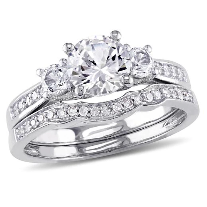 Julianna B 10K White Gold Created Sapphire & Diamond Bridal Set