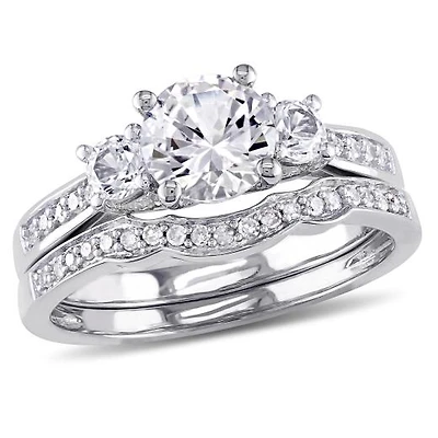 Julianna B 10K White Gold Created Sapphire & Diamond Bridal Set
