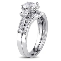 Julianna B 10K White Gold Created Sapphire & Diamond Bridal Set