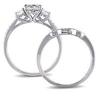 Julianna B 10K White Gold Created Sapphire & Diamond Bridal Set