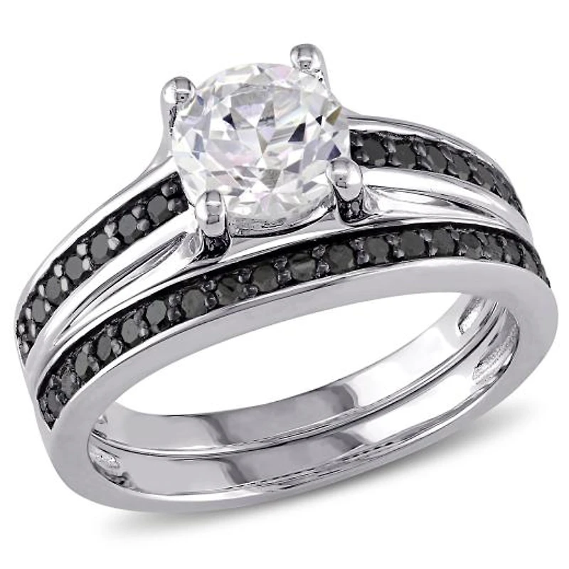 Julianna B Sterling Silver Created White Sapphire & Black Diamond Bridal Set
