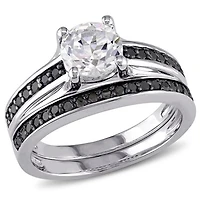 Julianna B Sterling Silver Created White Sapphire & Black Diamond Bridal Set