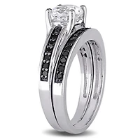 Julianna B Sterling Silver Created White Sapphire & Black Diamond Bridal Set
