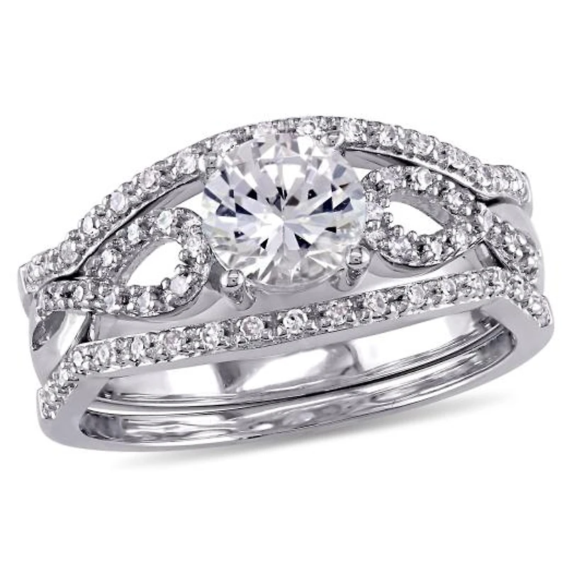 JULIANNA B 10K White Gold Created Sapphire & Diamond Bridal Set