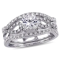 JULIANNA B 10K White Gold Created Sapphire & Diamond Bridal Set