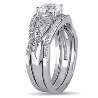 JULIANNA B 10K White Gold Created Sapphire & Diamond Bridal Set