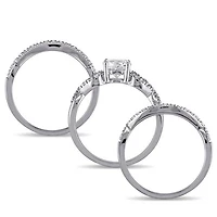 JULIANNA B 10K White Gold Created Sapphire & Diamond Bridal Set