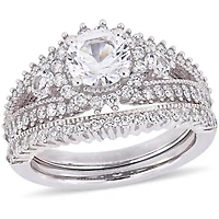 Julianna B 10K White Gold Created Sapphire & Diamond Bridal Set