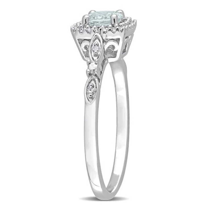JULIANNA B Sterling Silver Aquamarine & Diamond Halo Ring