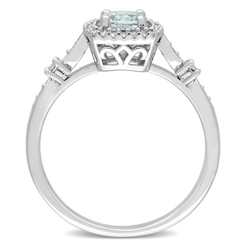 JULIANNA B Sterling Silver Aquamarine & Diamond Halo Ring