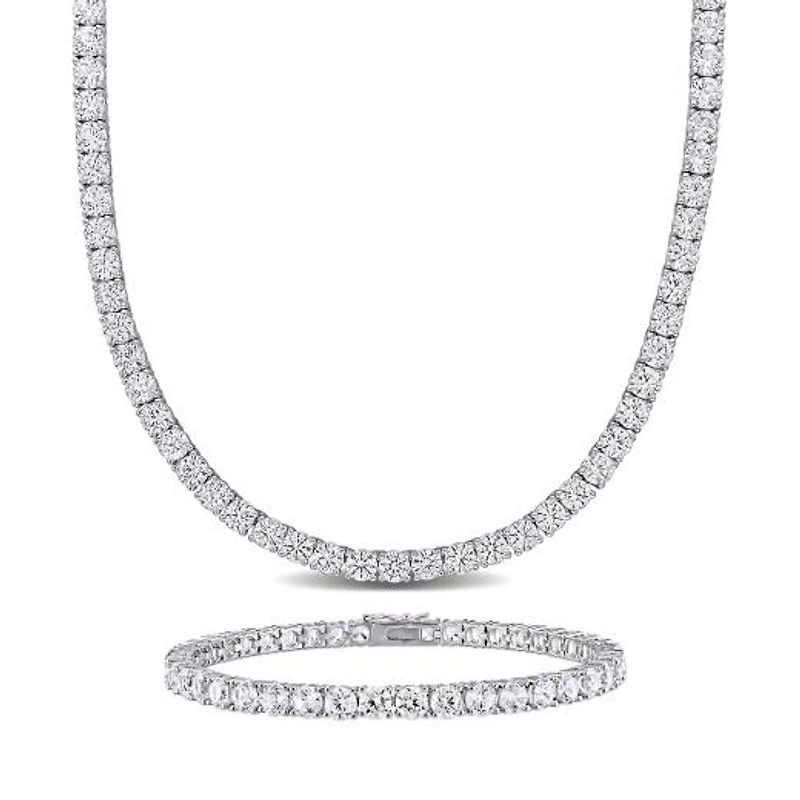Julianna B Sterling Silver Created White Sapphire Tennis Bracelet Necklace Set