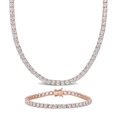 Julianna B Rose Plated Sterling Silver Created White Sapphire 18" Set