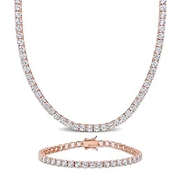 Julianna B Rose Plated Sterling Silver Created White Sapphire 18" Set