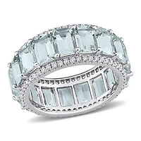 JULIANNA B 14K White Gold Aquamarine & Diamond Eternity Ring