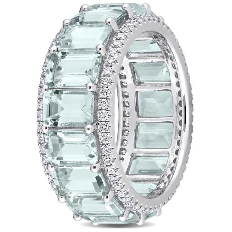 JULIANNA B 14K White Gold Aquamarine & Diamond Eternity Ring