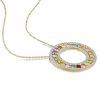 JULIANNA B 14K Yellow Gold Multi-Sapphire Circle 18" Pendant