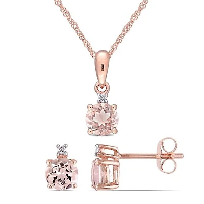 Julianna B 10K Rose Gold Morganite & Diamond Earring Pendant Set