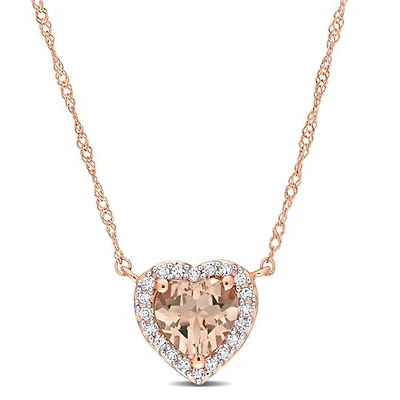 Julianna B 14K Rose Gold Morganite & Diamond Halo Pendant