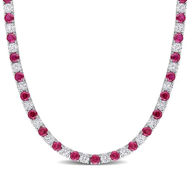 Julianna B Sterling Silver Created Ruby & Created White Sapphire Necklace 17