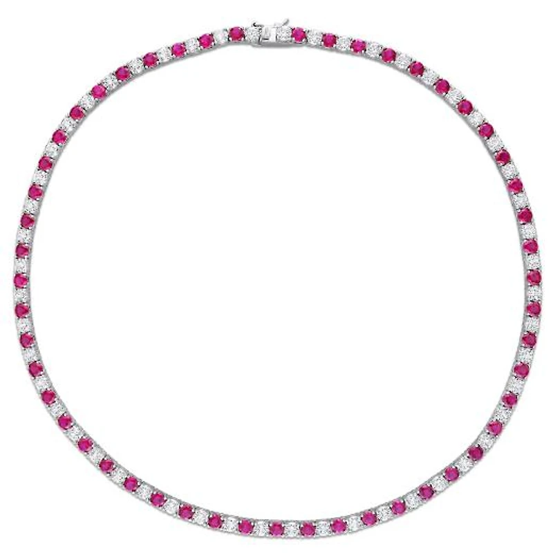 Julianna B Sterling Silver Created Ruby & Created White Sapphire Necklace 17