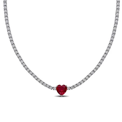 Julianna B Sterling Silver Created Ruby & Created White Sapphire Necklace 17