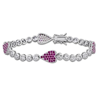 Julianna B Sterling Silver Created Ruby & Created White Sapphire Bracelet 8