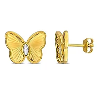 Julianna B Yellow Plated Sterling Silver Created White Sapphire Butterfly Stud