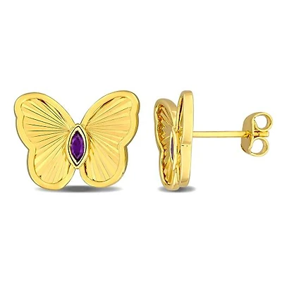 Julianna B Yellow Plated Sterling Silver Amethyst Butterfly Earrings