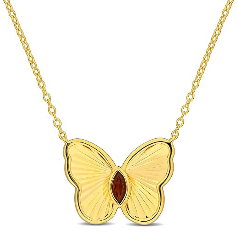Julianna B Yellow Plated Sterling Silver Garnet Butterfly 17" Pendant