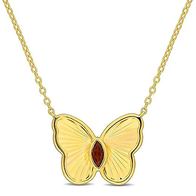 Julianna B Yellow Plated Sterling Silver Garnet Butterfly 17" Pendant