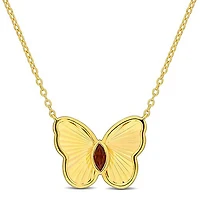 Julianna B Yellow Plated Sterling Silver Garnet Butterfly 17" Pendant