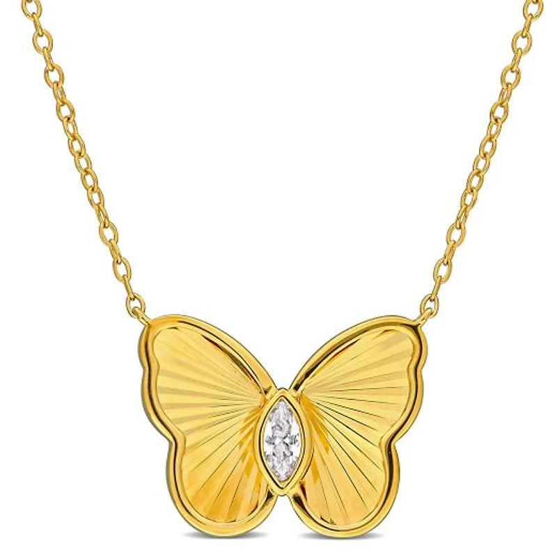 Julianna B Yellow Plated Sterling Silver Created White Sapphire 17" Necklace