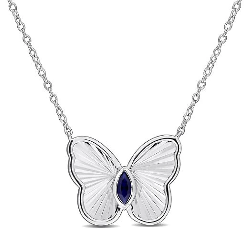 Julianna B Sterling Silver Created Sapphire Butterfly 17" Pendant