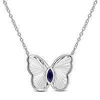 Julianna B Sterling Silver Created Sapphire Butterfly 17" Pendant