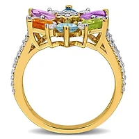 JULIANNA B Yellow Plated Sterling Silver Multi-Gemstone Flower Ring