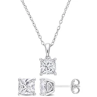 Julianna B Sterling Silver Created White Sapphire Earrings 18" Pendant Set