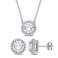 JULIANNA B Sterling Silver Created White Sapphire Earrings Pendant Set