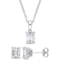 Julianna B Sterling Silver Created White Sapphire Earring & 18" Pendant Set