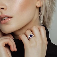 Julianna B 10K White Gold Created Sapphire & Diamond Bridal Set