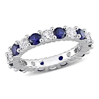 Julianna B Sterling Silver Created Blue & White Sapphire Eternity Ring