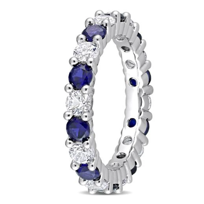 Julianna B Sterling Silver Created Blue & White Sapphire Eternity Ring