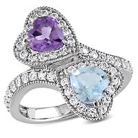Julianna B Sterling Silver Amethyst Blue Topaz Created White Sapphire Ring