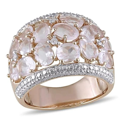 Julianna B Rose Plated Sterling Silver Quartz & Diamond Ring