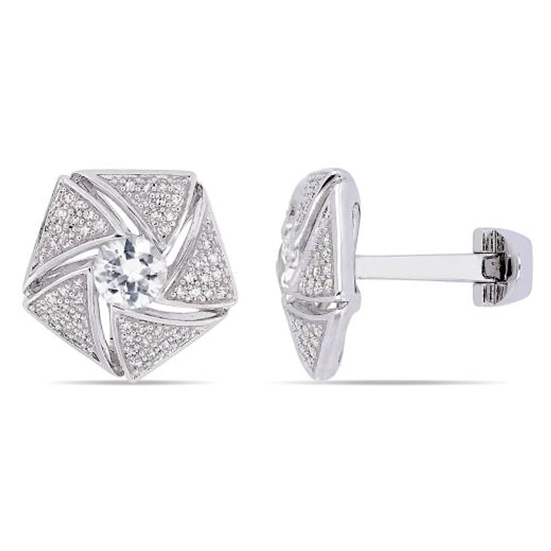 Julianna B Sterling Silver White Sapphire & Diamond Cufflinks